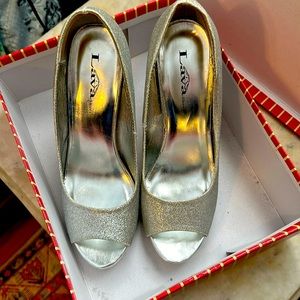 Silver Sparkle peep-toe 4” heels